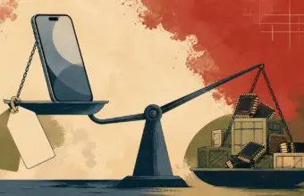 Teléfono genérico se equilibra frente a cajas de chips en una balanza