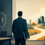 Ilustración editorial de una transición entre la defensa cibernética empresarial y la inversión en tecnología