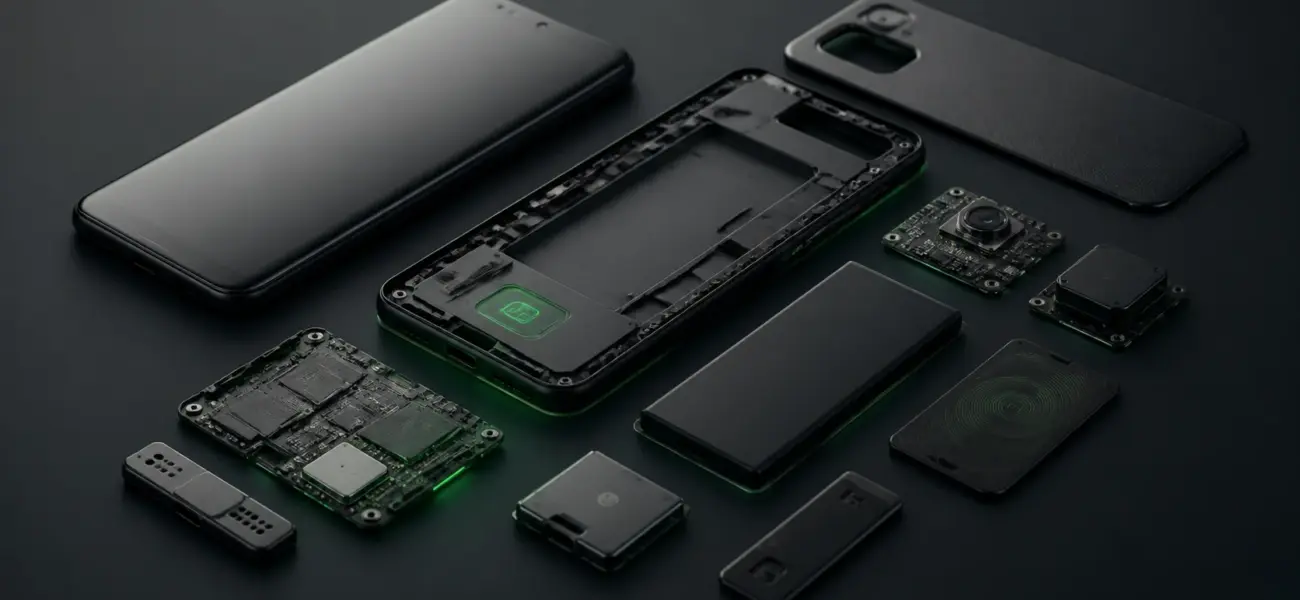 Fairphone presenta el Gen 6 Plus con /e/OS y apuesta por una vida útil más larga Teléfono modular sin marca con componentes reemplazables y luz de circuitos verde